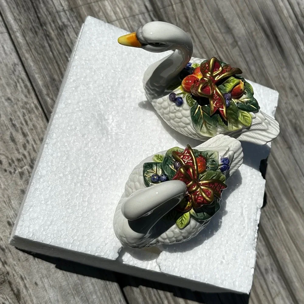 Fitz and Floyd Porcelain Swan Salt and Pepper Shakers